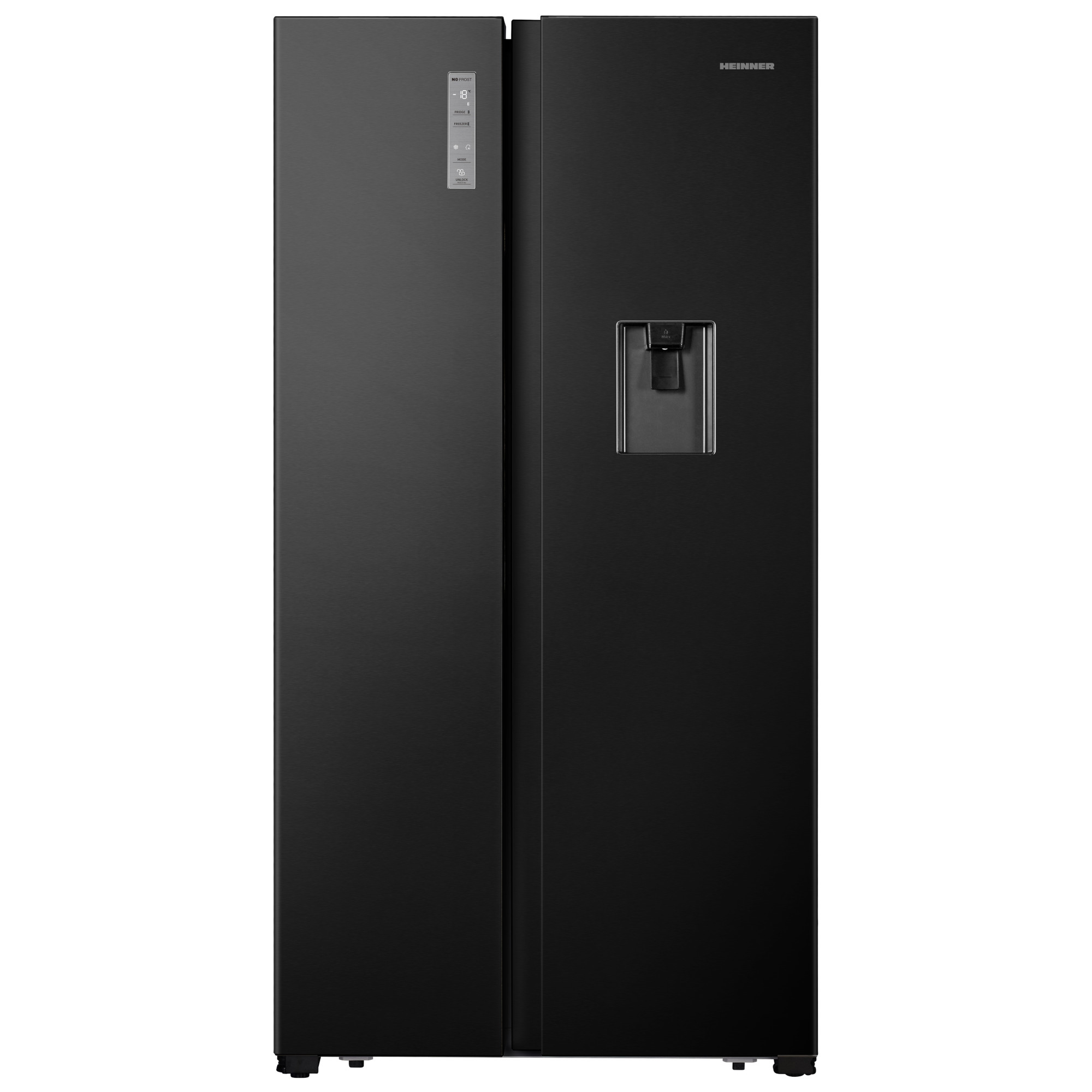 Side by Side Heinner HSBS-HS519NFBKWDE++, Full No Frost, Compresor Inverter, Dozator de apa, 519 l, 178.6 cm, Negru