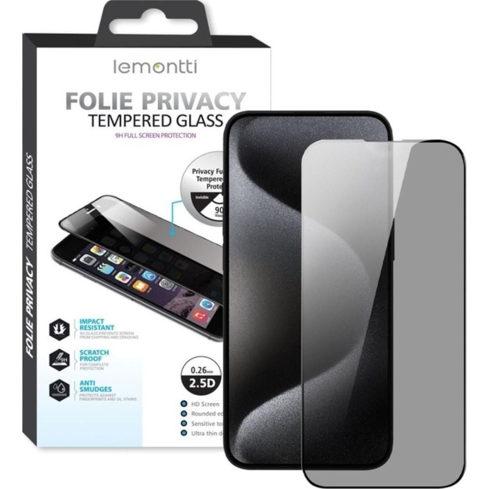 Folie iPhone 12 Pro Max Lemontti Sticla Privacy Full Fit Black