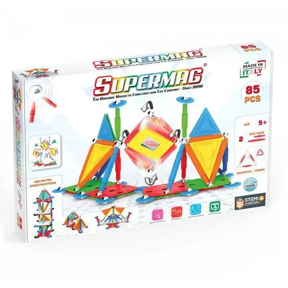 Set de constructie magnetic Supermag Projects Multicolor, 85 piese