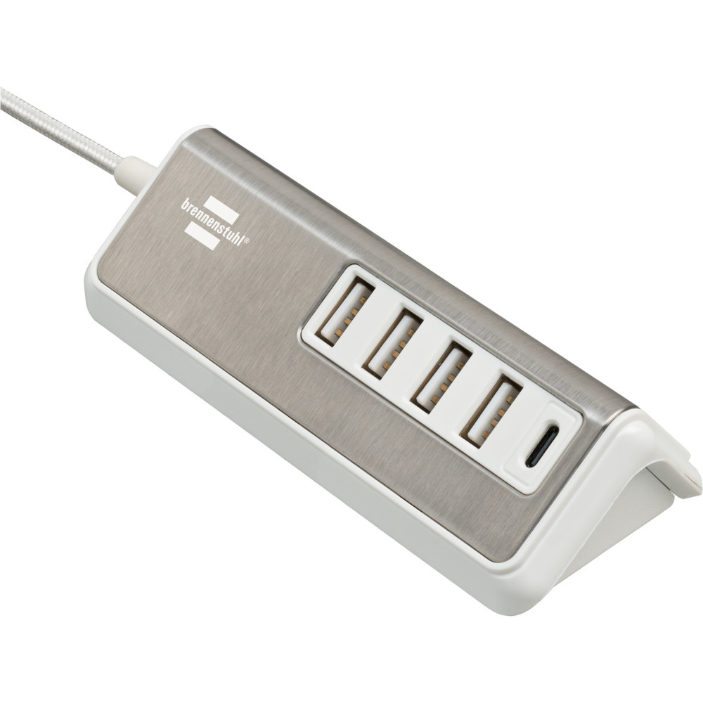 Incarcator USB Brennenstuhl 214239, 4 x USB A, 1 x USB C, 1.5m, Culoare Argintiu