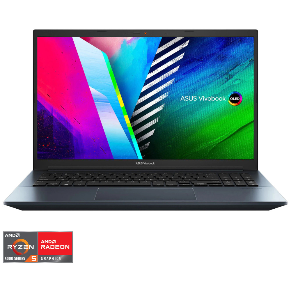 Laptop ASUS Vivobook M3500QA-L1165, AMD Ryzen 5 5600H, 15.6", Full HD, OLED, 8GB, 512GB SSD, AMD Radeo Graphics, Free Dos, Albastru inchis