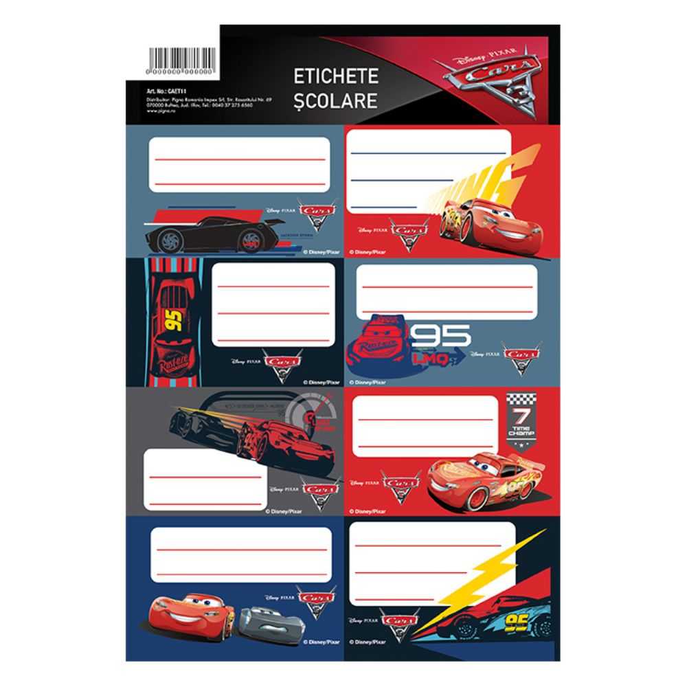 Etichete Scolare pentru Baieti, Model Cars 3, 40 buc/set, Culoare Multicolor