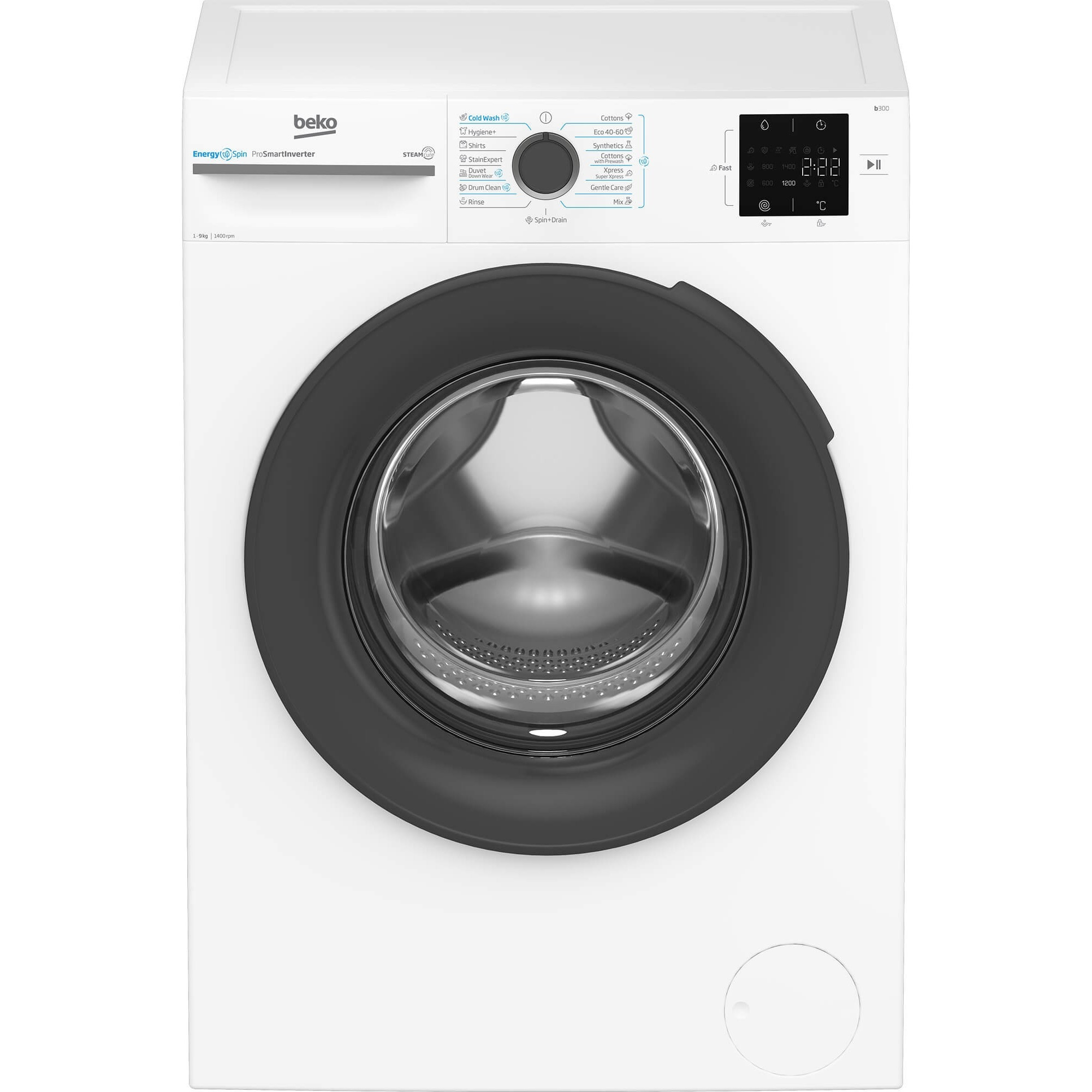 Masina de spalat rufe Beko BM3WFSU39413W, 1400 RPM, 9 kg, Aquawave, Display digital, Alb, Clasa A