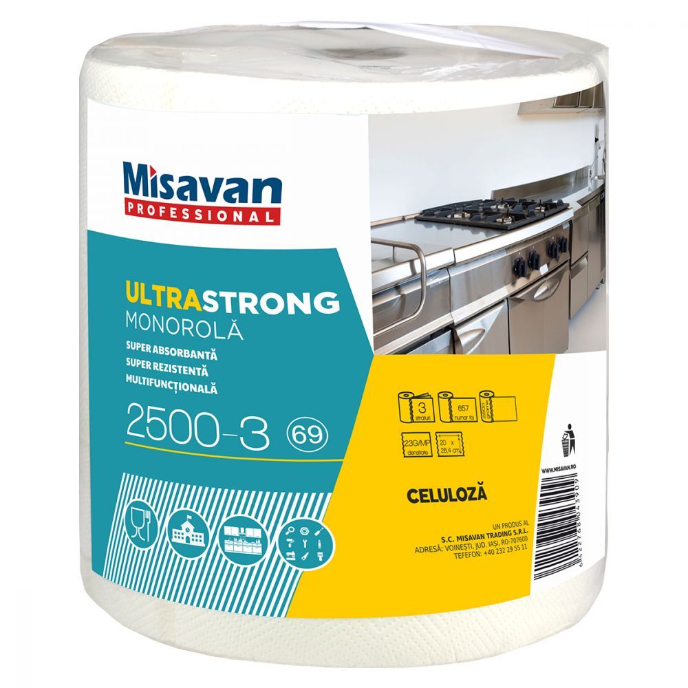 Prosop Hartie Monorola Misavan, Professional Ultra Strong, 3 Straturi, 657 Foi, 23 g/m², Dimensiune Foaie 200x264 mm