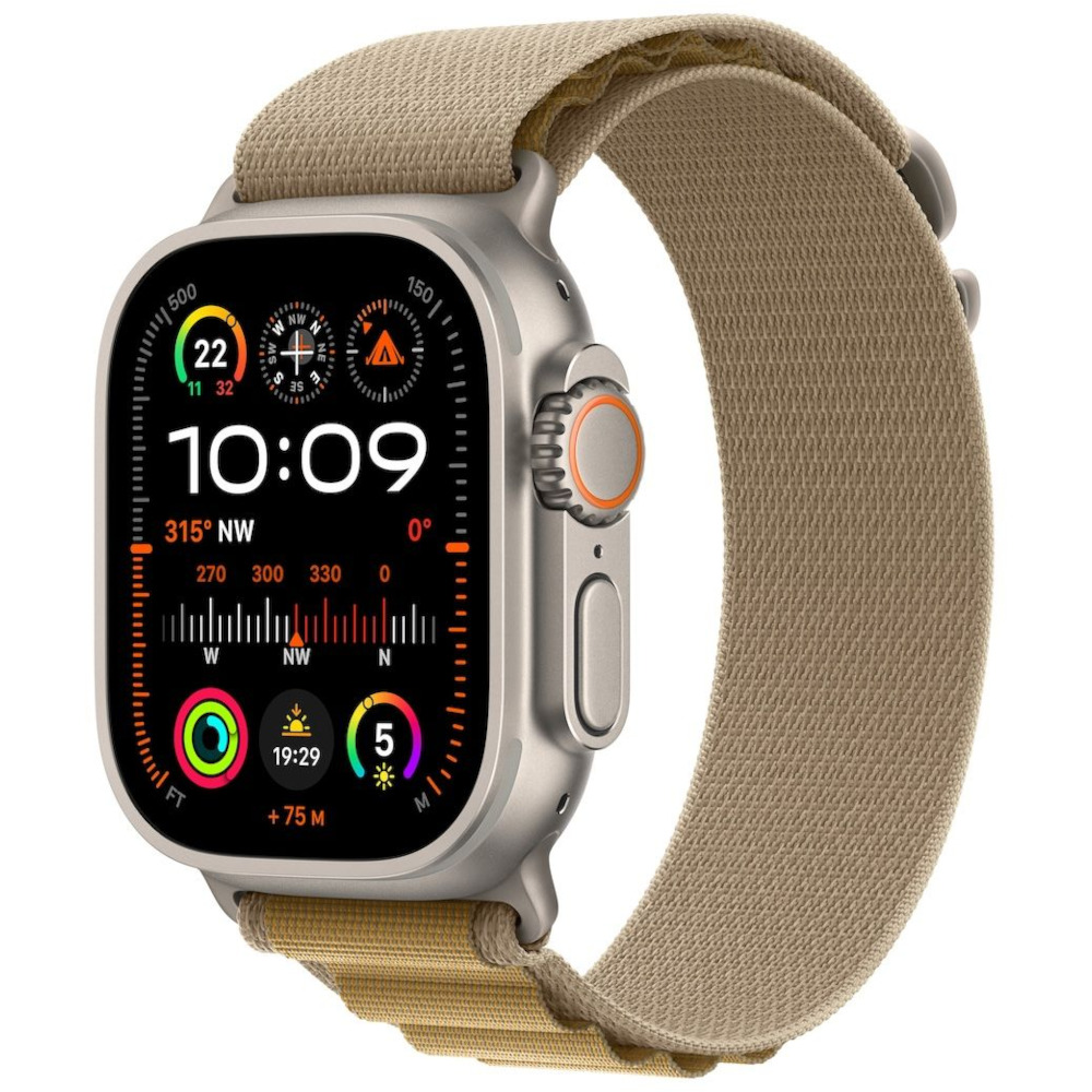 Apple Watch Ultra 2, GPS, Cellular, 49 mm, Carcasa Natural Titanium, Tan Alpine Loop, Large