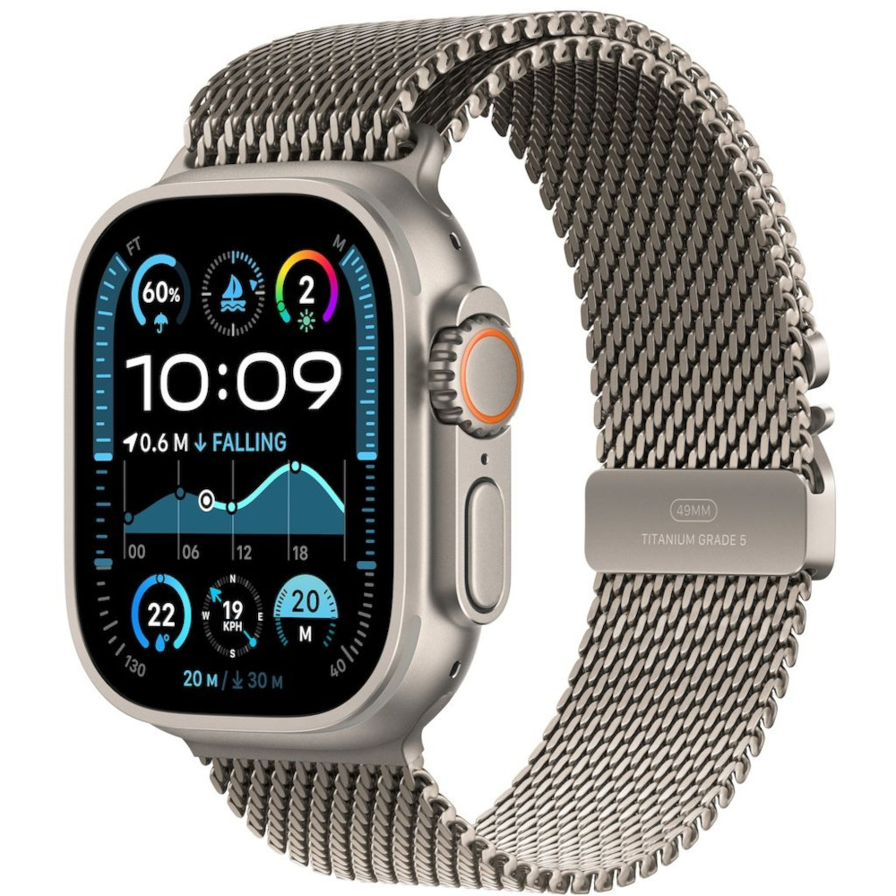 Apple Watch Ultra 2, GPS, Cellular, 49 mm, Carcasa Natural Titanium, Natural Titanium Milanese Loop, L