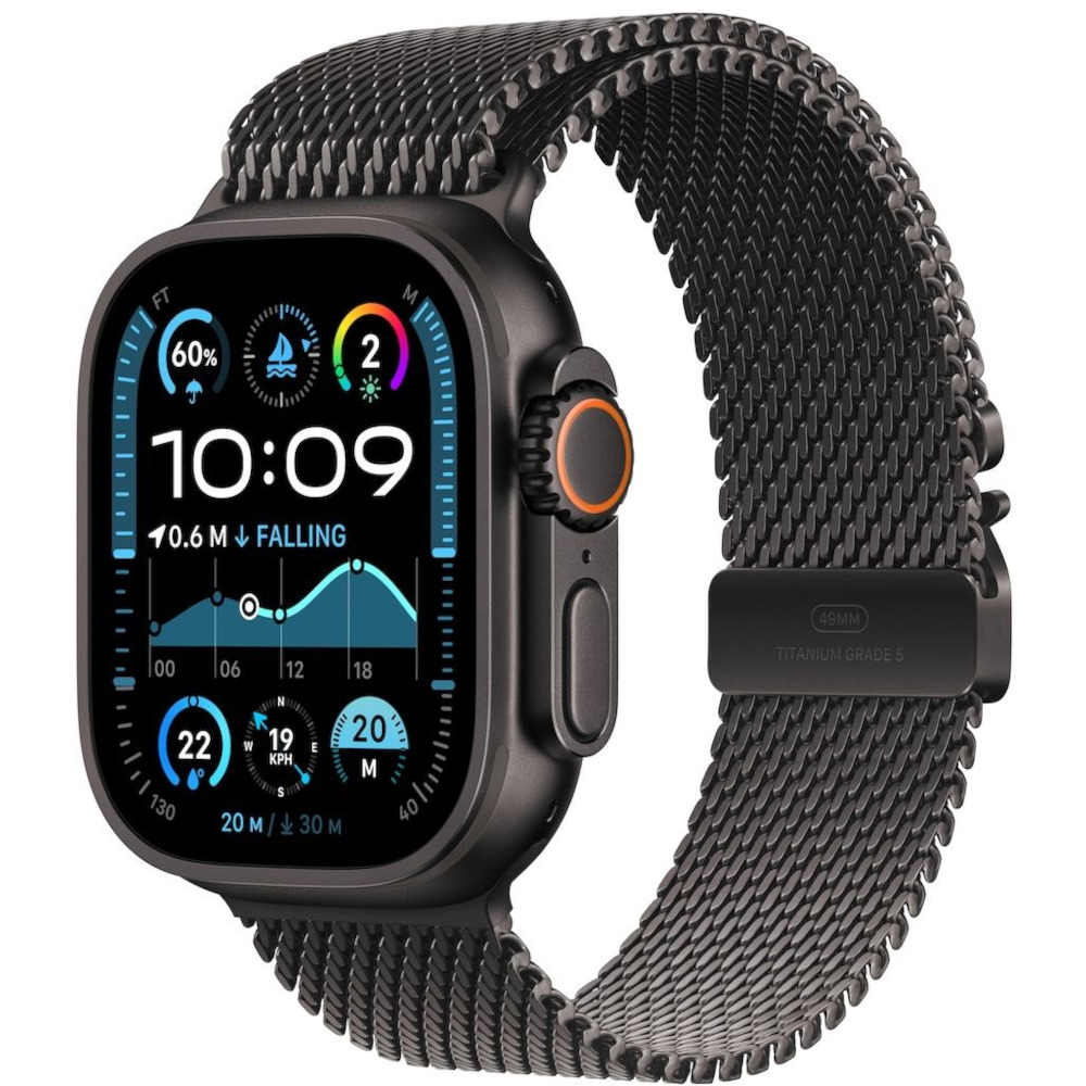 Apple Watch Ultra 2, GPS, Cellular, 49 mm, Carcasa Black Titanium, Black Titanium Milanese Loop, L