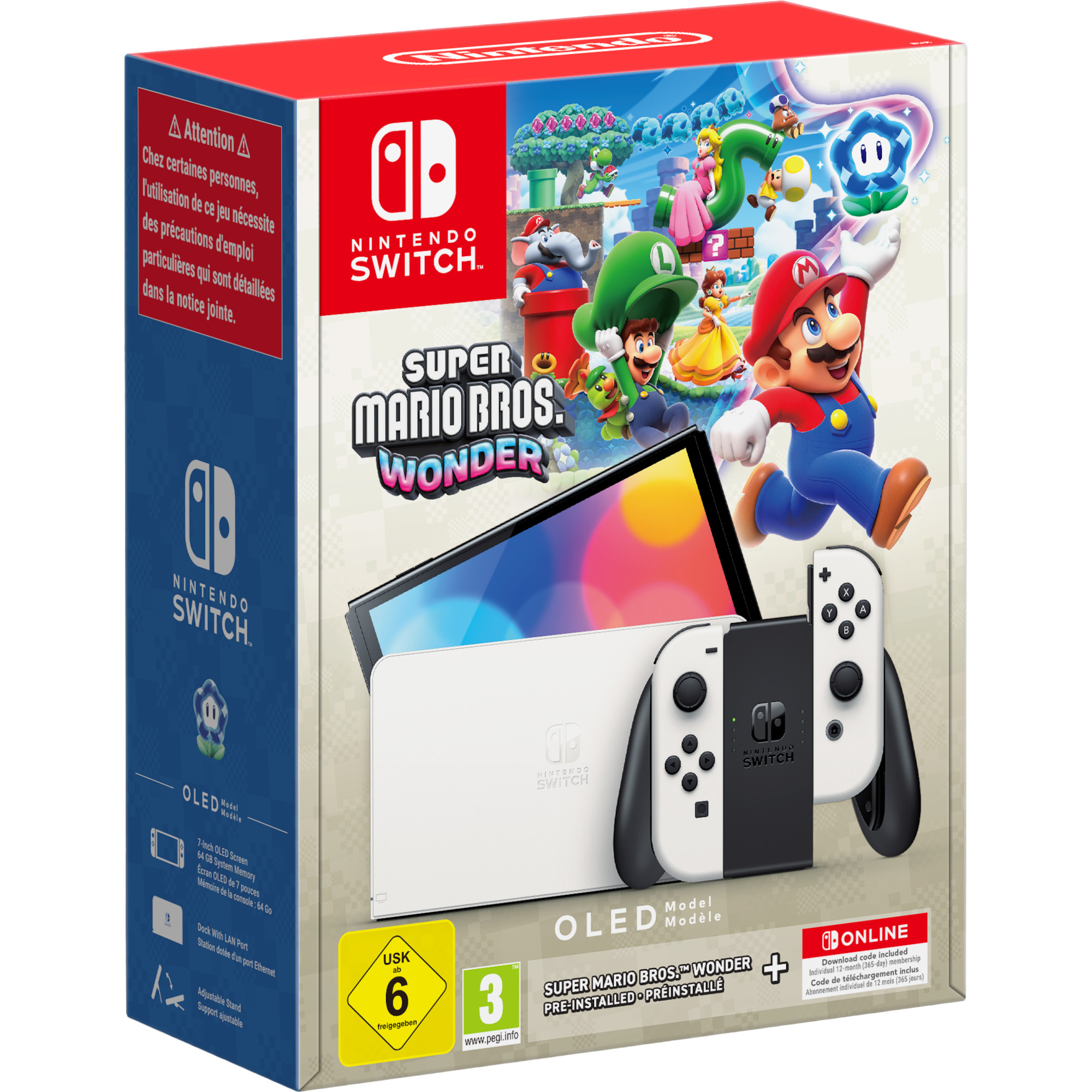 Consola Nintendo Switch OLED White + Joc Super Mario Bros Wonder + 12 luni abonament Nintendo Switch Online