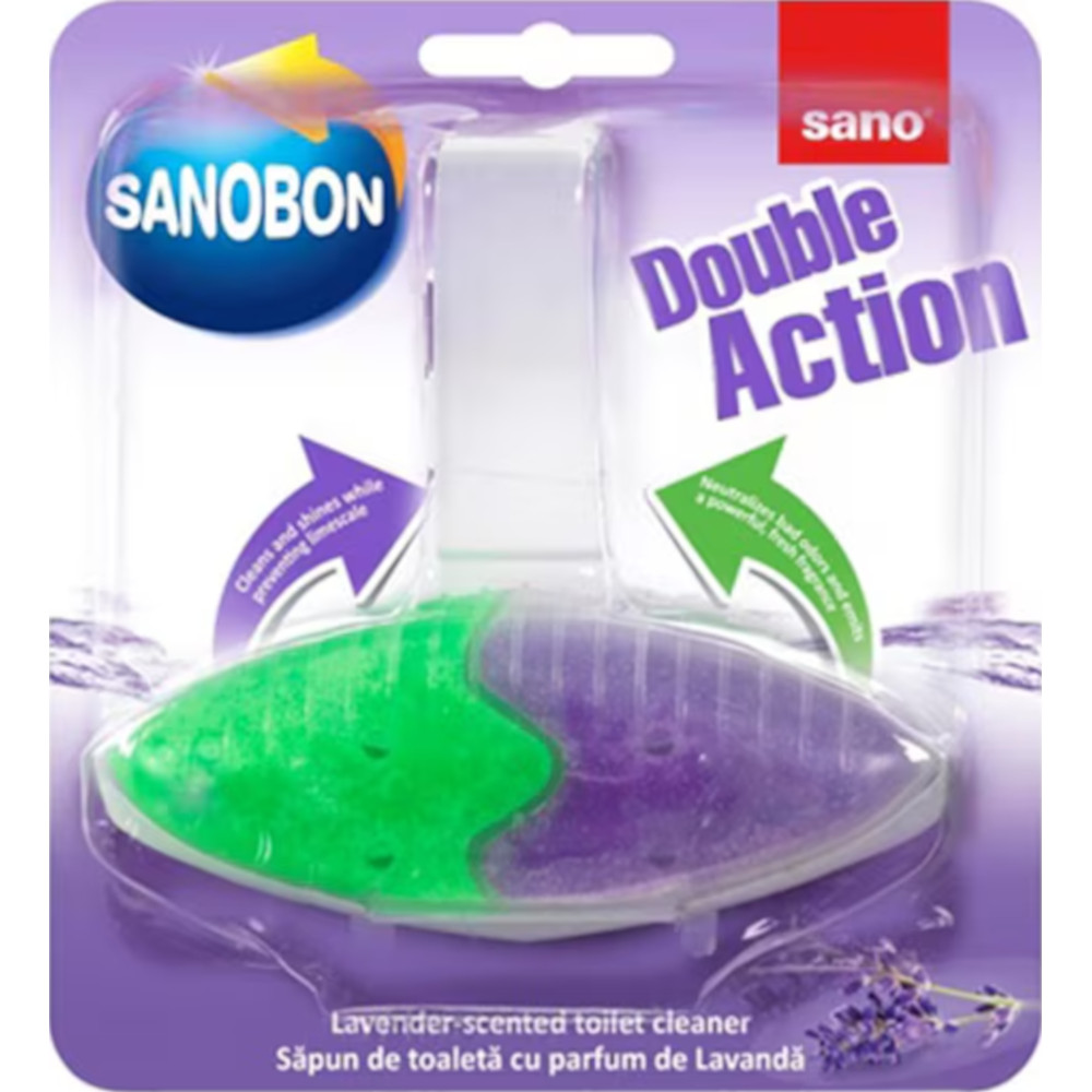 Odorizant solid Sano pentru vasul toaletei, Bon double action, lavanda, 55gr