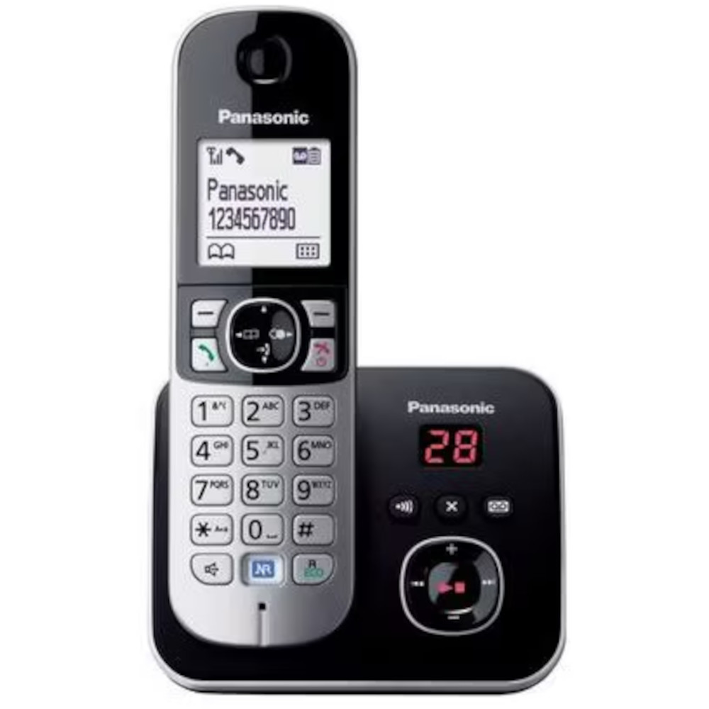 Telefon fara fir DECT Panasonic KX-TG6821FXB, Caller ID, Robot Digital, Negru/Gri