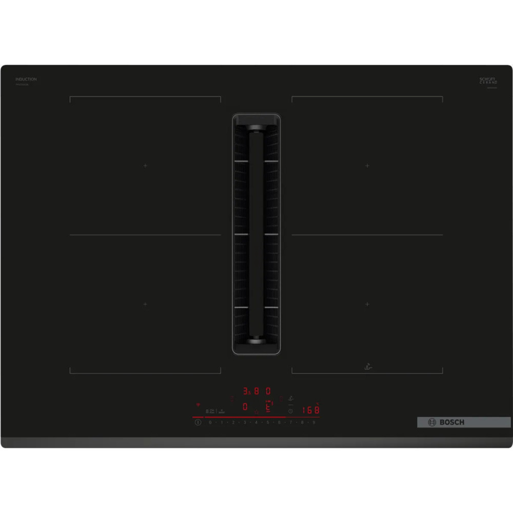 Plita incorporabila pe inductie Bosch PVQ731H26E, 4 zone de gatit, Vitroceramica, Power Boost, Negru, Clasa B