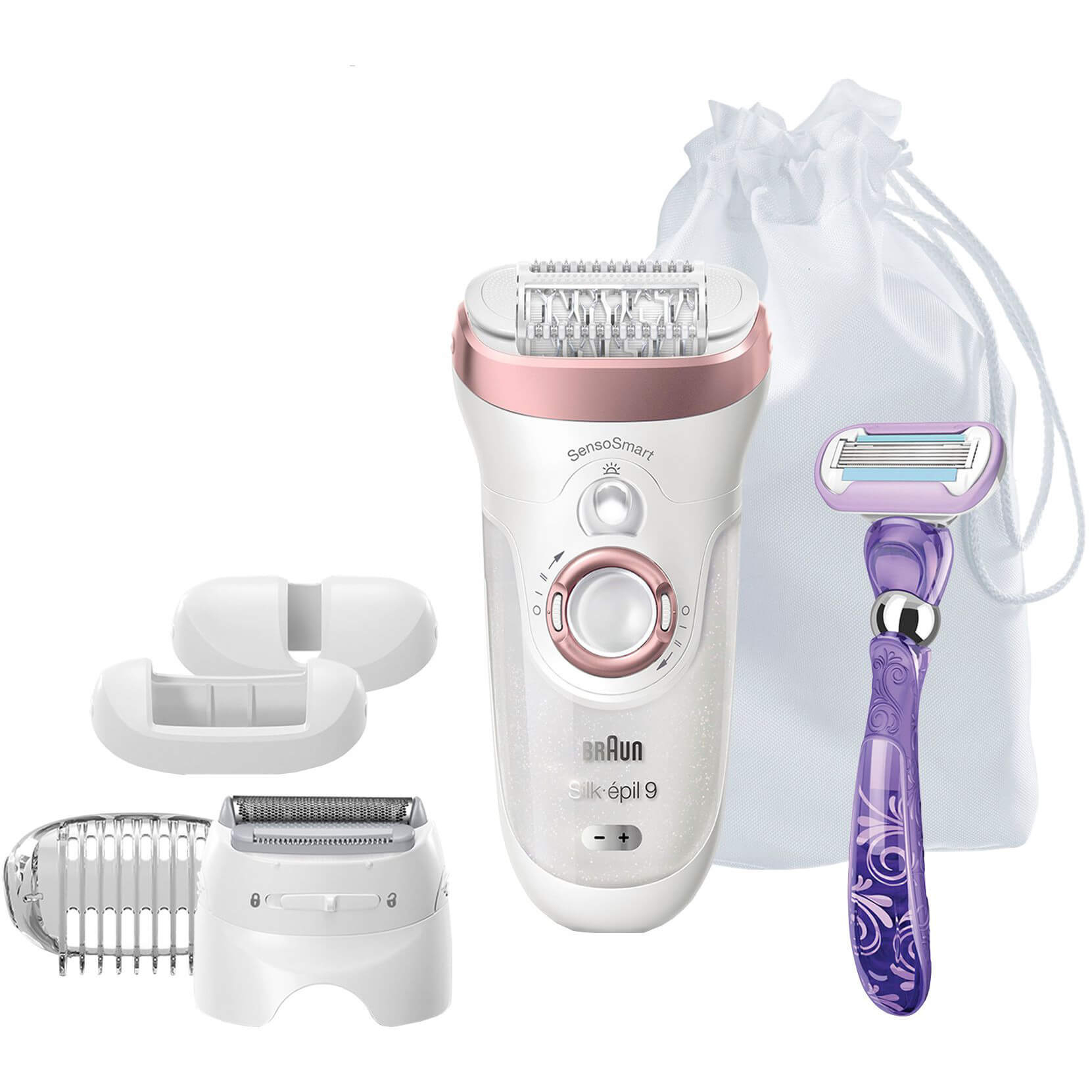 Epilator Braun SE9870 SensoSmart Venus Swirl, 40 pensete, 2 viteze, Umed/Uscat, Alb/Roz