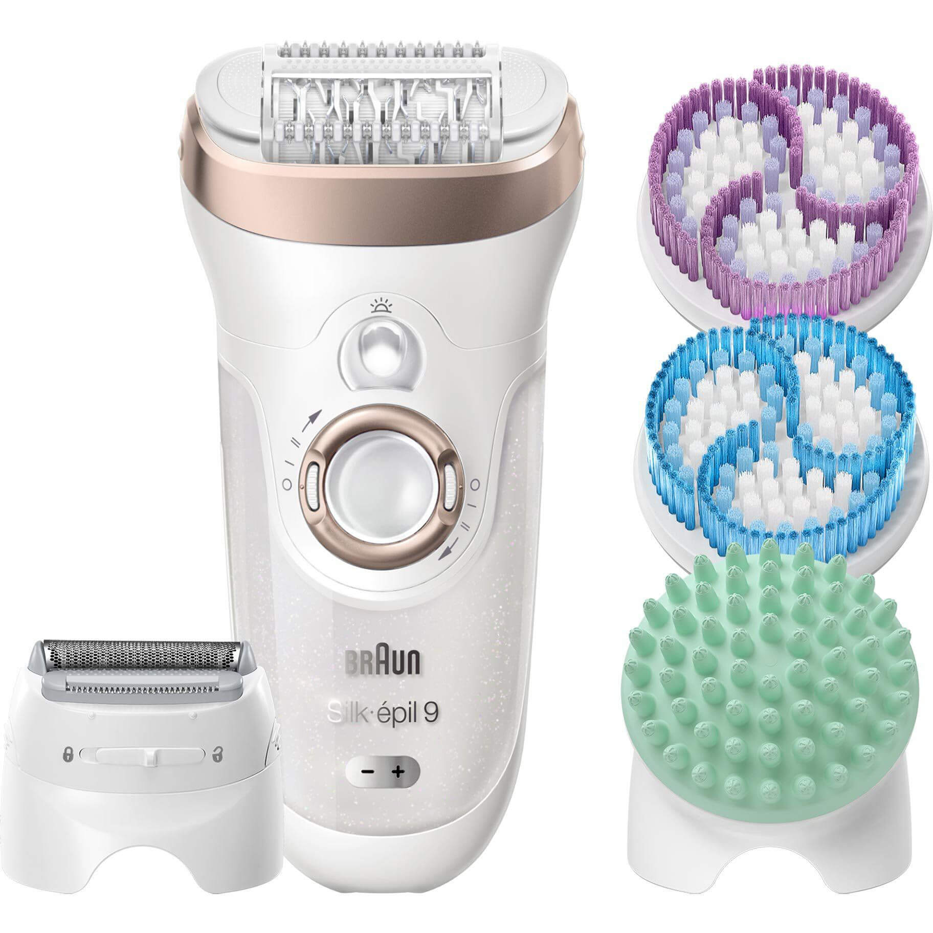 Epilator Braun SkinSpa SE9961V, 40 pensete, 2 viteze, Umed/Uscat, Alb/Auriu