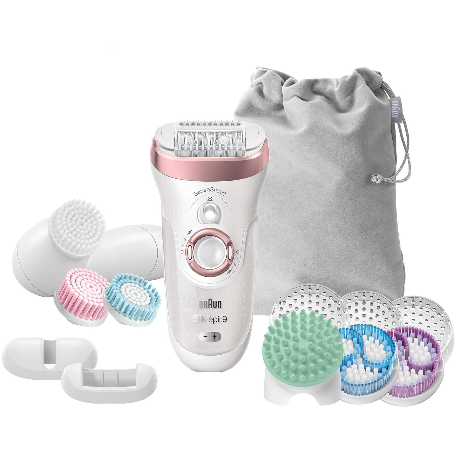 Epilator Braun SE9970 SensoSmart, 40 pensete, 2 viteze, Umed/Uscat, Alb/Roz