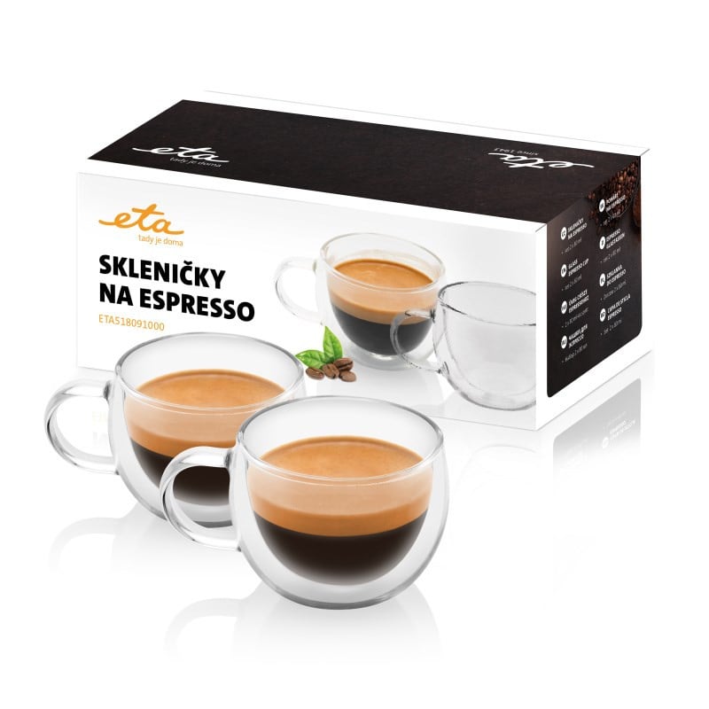 Set 2 cesti pentru espresso ETA 5180 91000, 80 ml, pereti dubli din sticla borosilicata