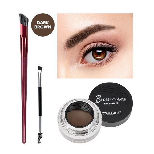 Set machiaj sprancene, Kyahbeaute, 2 Pensule Aplicare, Pomada Sprancene, 02 Dark Brown