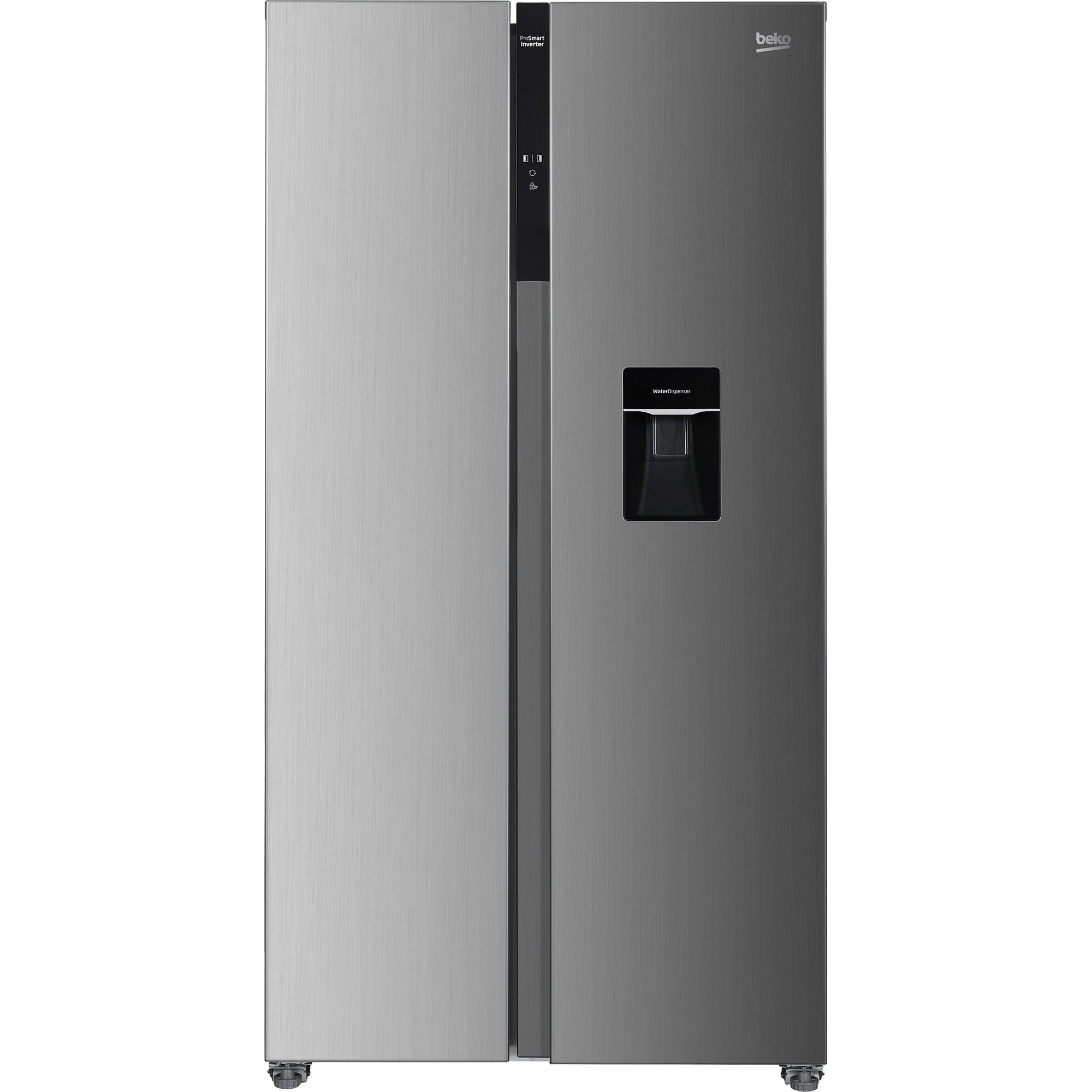 Side by side Beko GNO5322WDXPN, 532 l, No Frost, Safety Glass, Functie vacanta, Iluminare LED, Culoare Inox, Clasa E