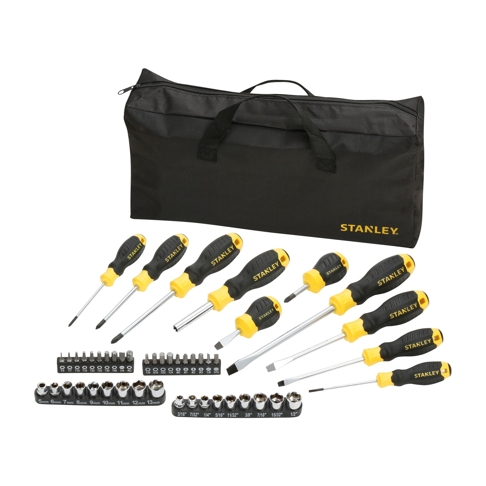 Set surubelnite Stanley STHT0-70887, Tubulare, Biti, Geanta transport, 48 bucati, Negru-Galben