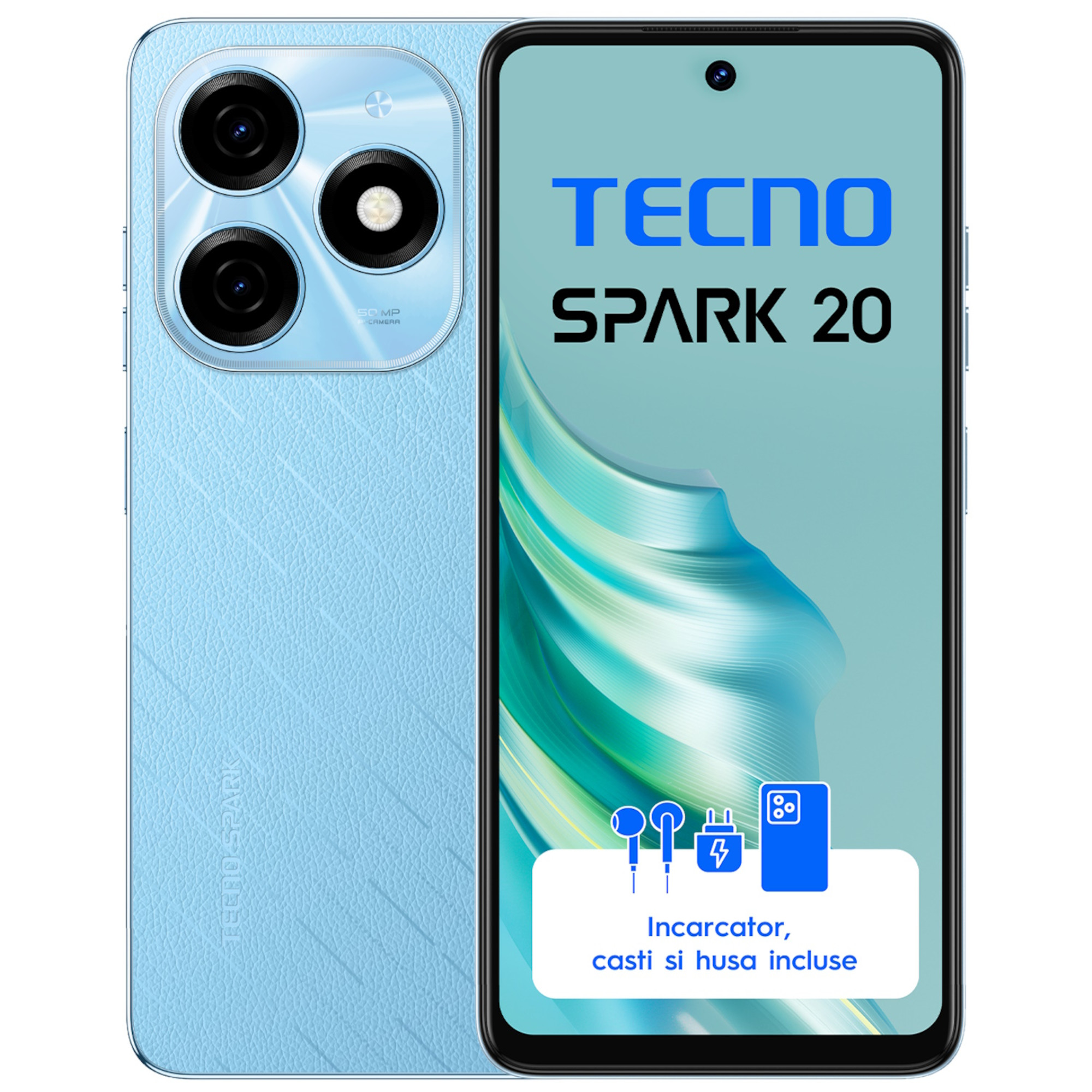 Telefon mobil Tecno Spark 20, Dual SIM, 8GB RAM, 256GB, Albastru