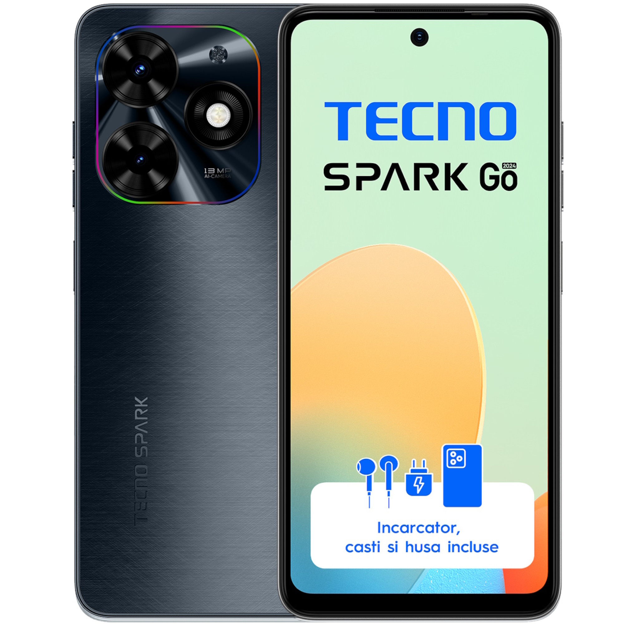 Telefon mobil Tecno Spark GO (2024), Dual SIM, 4GB RAM, 128GB, Negru