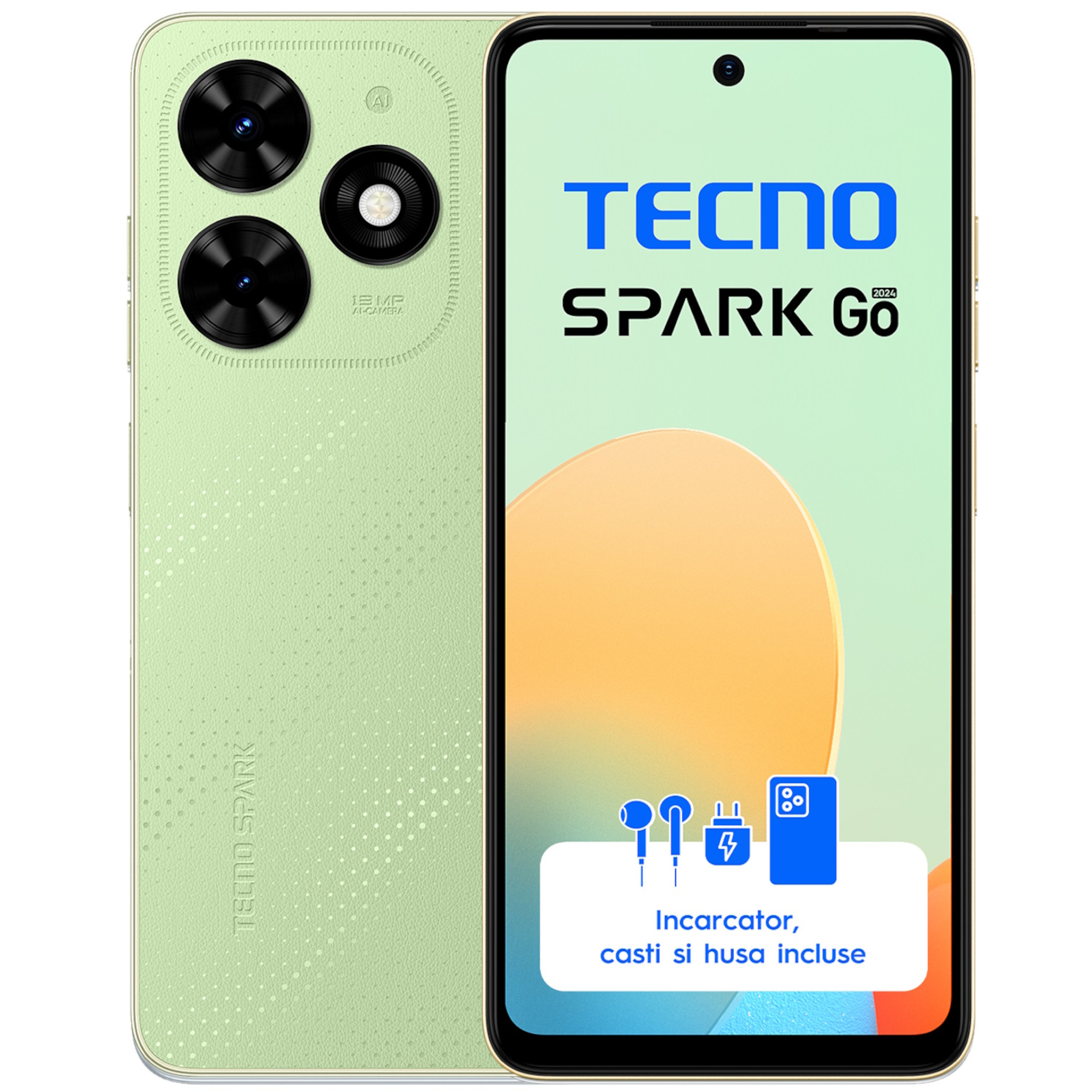 Telefon mobil Tecno Spark GO (2024), Dual SIM, 4GB RAM, 128GB, Verde