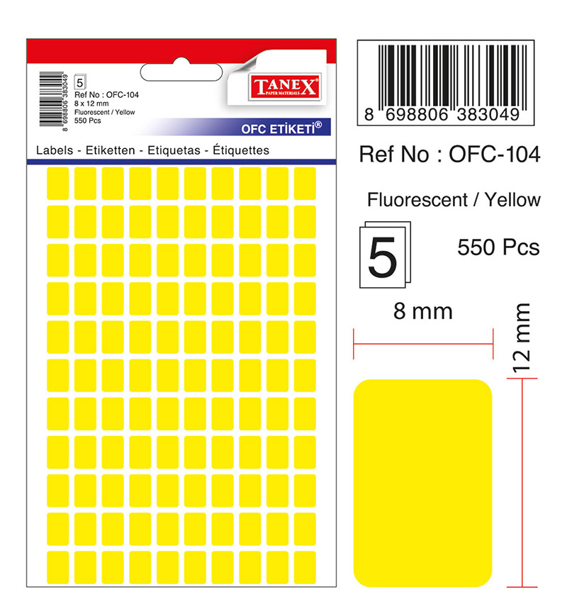 Etichete Autoadezive Color, 8 X 12 Mm, 550 Buc/set, Tanex - Galben Fluorescent