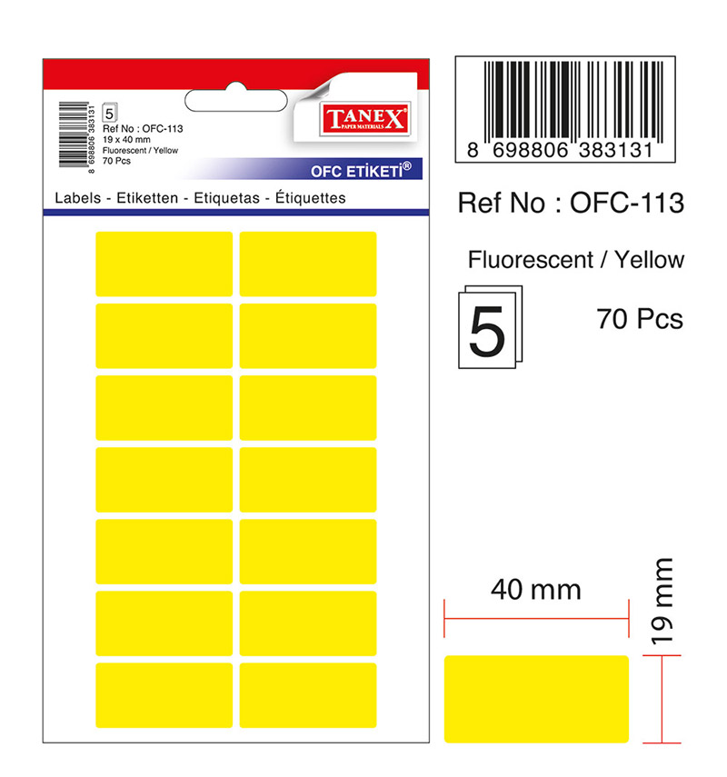 Etichete Autoadezive Color, 19 X 40 Mm, 70 Buc/set, Tanex - Galben Fluorescent