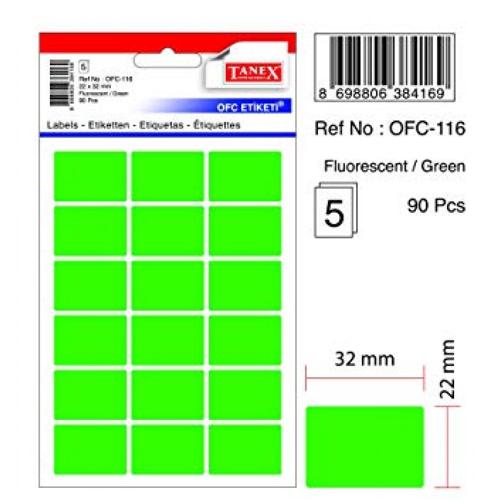 Etichete Autoadezive Color, 22 X 32 Mm, 90 Buc/set, Tanex - Verde Fluorescent