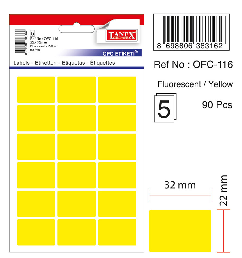 Etichete Autoadezive Color, 22 X 32 Mm, 90 Buc/set, Tanex - Galben Fluorescent