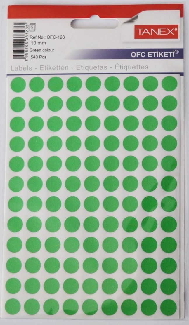 Etichete Autoadezive Color, D10 Mm, 540 Buc/set, Tanex - Verde