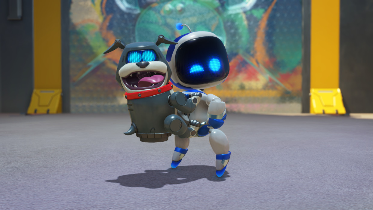 Astro Bot cu rucsac caine in spate