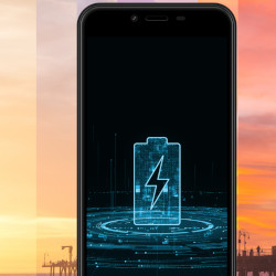 Ilustratie cu o baterie albastra pe ecranul telefonului Energizer Ultimate U506S.